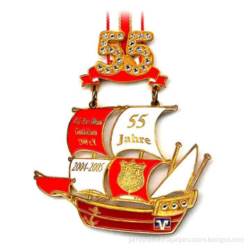Boat Shaped Wall Hanger &amp; Ornaments, Lacquered Colors And Gold Finish Custom Made Souvenir